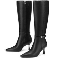 AIUNIIND Knee High Boots Women Side Zipper Tall Pointed Toe Stiletto...