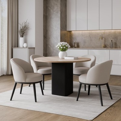 Beistelltisch CUBO Ø100 cm Metalltisch Wohnzimmertisch SCHWARZ/HIKORA