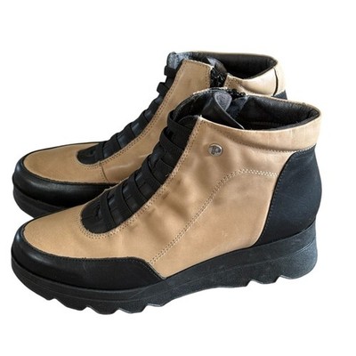 Pitillos Leather Ankle Boots Women 9.5 Tan Black Zip Spain Alternative Artsy