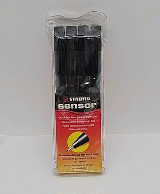 Vintage Stabilo Sensor Extra Fine Line Pens Black (4 Pack) NOS Schwan 1997