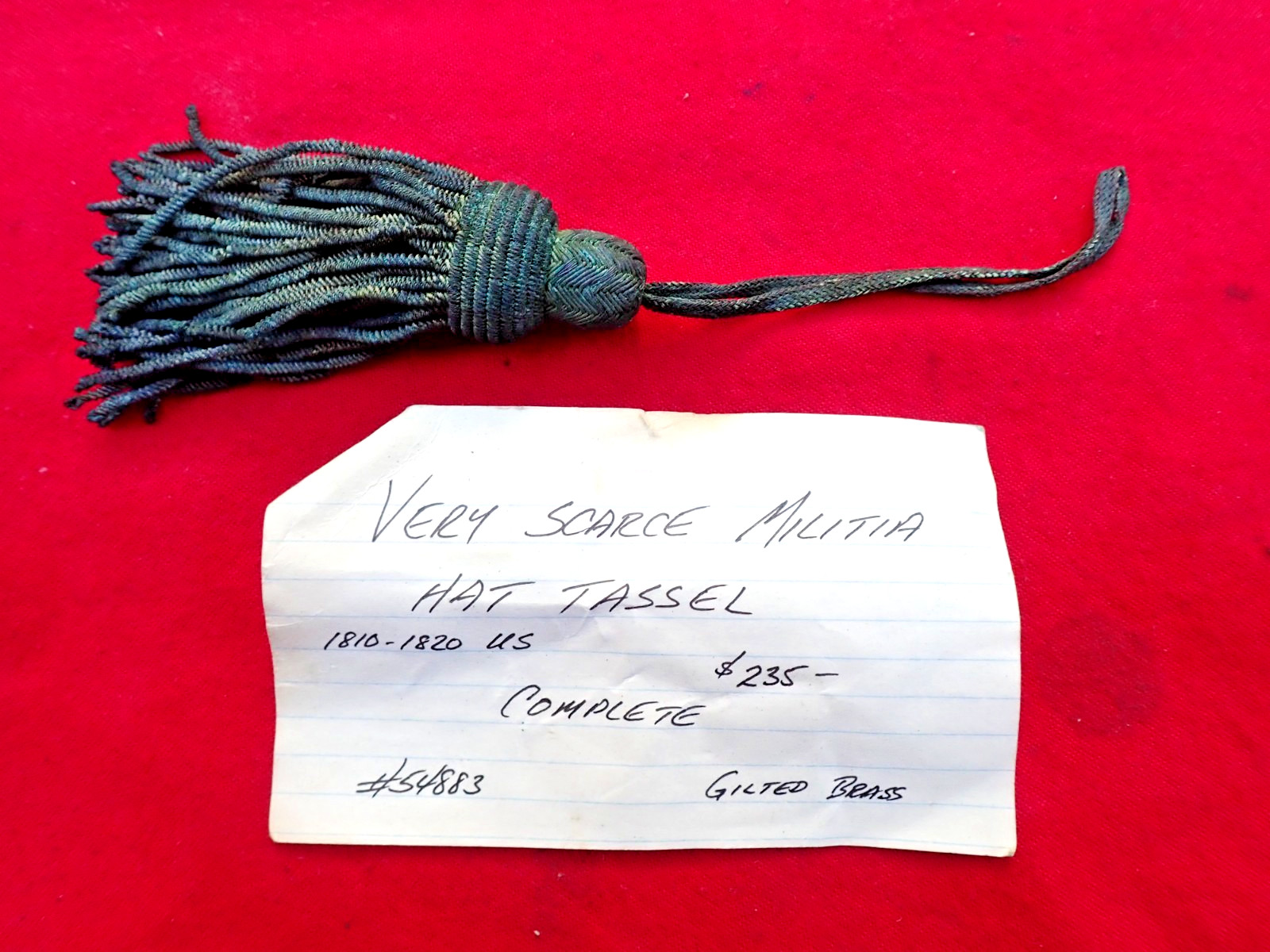 WAR OF 1812 US MILITIA HAT TASSEL CORRECT AUTHENTIC ORIGINAL ANTIQUE GOOD COND.