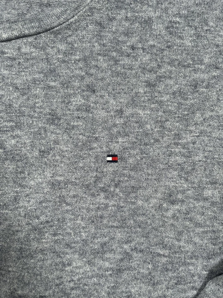 Tommy Hilfiger Suéter Mujer Grande Gris Cuello Redondo Pullover Botón Puño Bandera Logo Foto 4 de 4