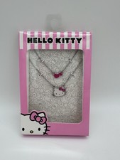 Hello Kitty Face and Hearts Dangle Necklace with Silver Chain