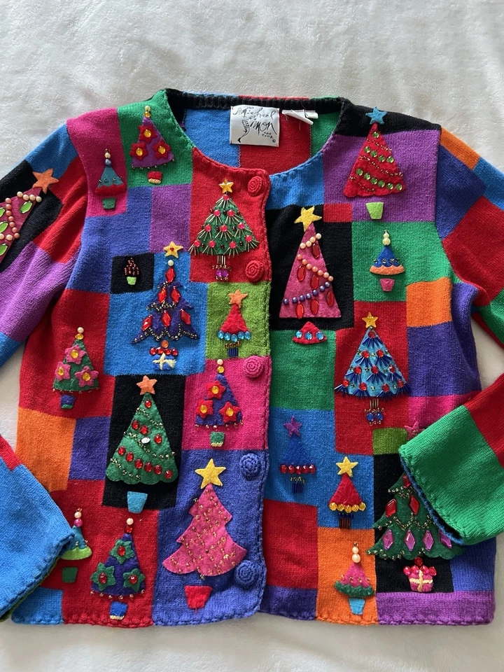 VTG MICHAEL SIMON NEW YORK Women’s M CHRISTMAS SWEATER CARDIGAN 1998 - Image 2 of 4