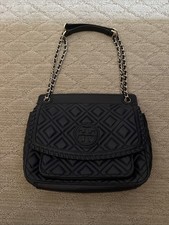 Tory Burch Marion Quilted Shoulder Bag Black Leather Gold Chain Strap Flap