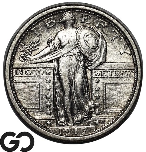 1917 Standing Liberty Quarter Type 1, Choice AU Tougher Date