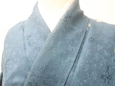 JAPANESE KIMONO KOMON GRAYISH BLUE 159.5cm 5 ft 3 in PURE SILK EE4467