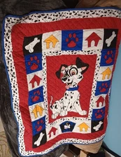 Vtg Disney 101 Dalmatians Paw Bone Doghouse Comforter Blanket 78x68 primary colo