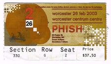 Phish 2/26/03 Worcester MA Centrum Centre DELUXE Ticket Stub!