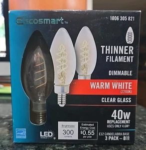 Ecosmart 3-Pack 40-Watt Dimmable E12 Candelabra B11 Warm White Clear Glass 