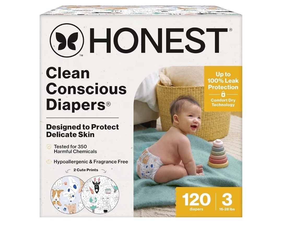 Honest Diapers Size 3 120 Ct Hypoallergenic Fragrance Free 16-28 lbs NEW