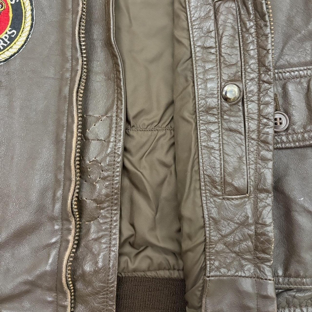 Vintage 60s G 1 Leather Patched Jacket Brown Named Helicopter USN