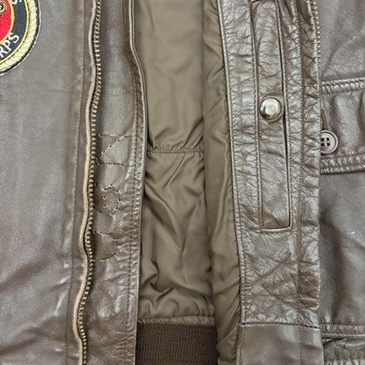 Vintage 60s G 1 Leather Patched Jacket Brown Named Helicopter USN