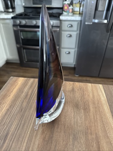 Vintage Murano Glass Rubelli Colbalt Blue And Red Glass Sailboat Sculpture 9” - Picture 4 of 6
