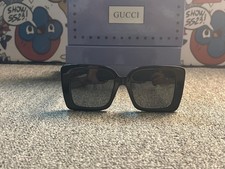 Gucci GG1861S 001 Oversized Square Sunglasses Black Gray Green Red Web Stripe
