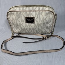 Michael Kors Medium Jet Set East-West Crossbody Signature Logo Bag Tan Chain