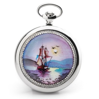 Taschenuhr MOLNIJA 3602 handbemalt Unikat russische mechanische Uhr Schiff