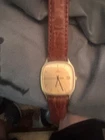 OMEGA Seamaster Men's Quartz Watch Vintage Leather Strap 14 Carat Gold
