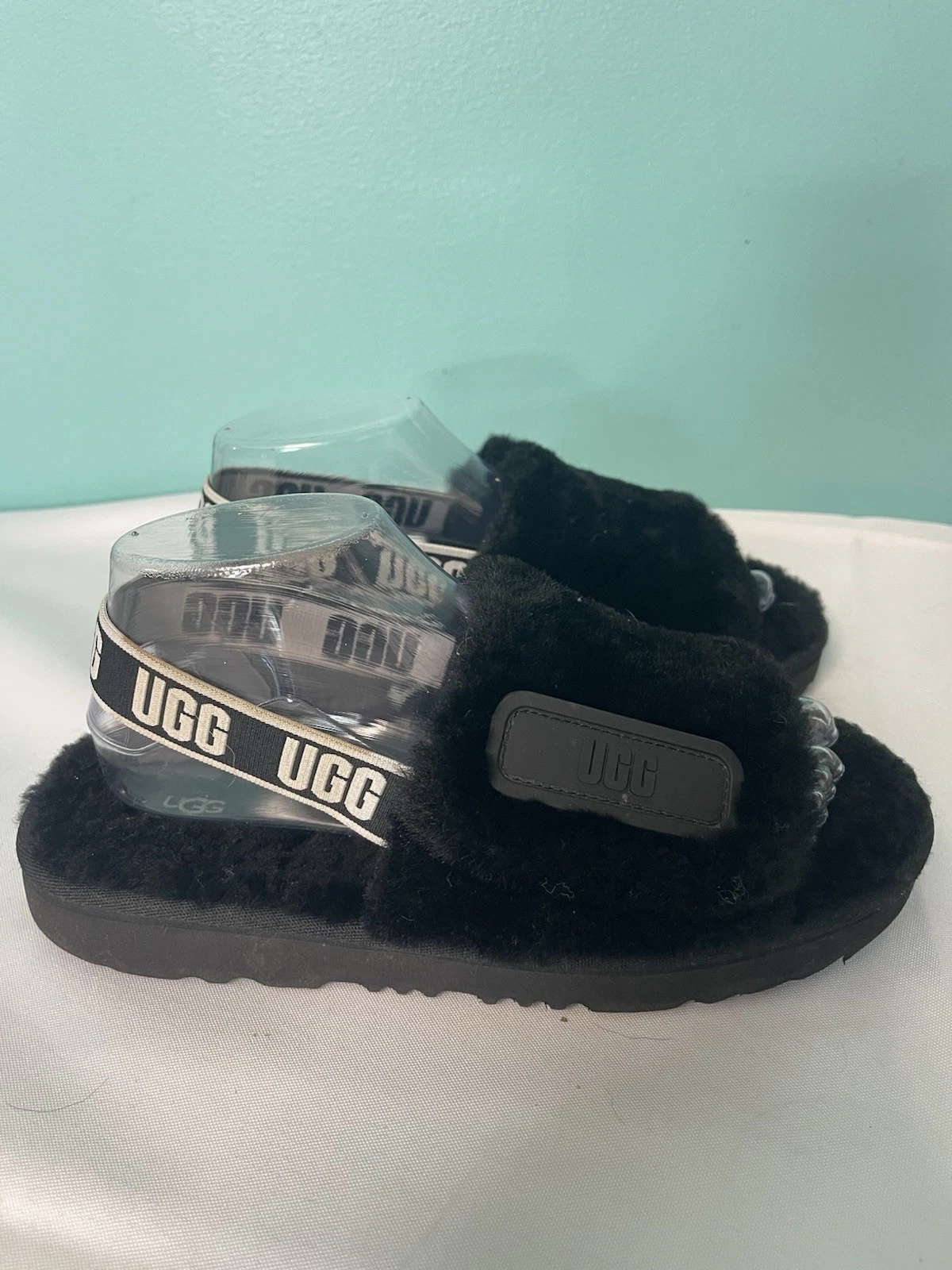 UGG Disco Slide Donna Taglia 6 Nero Sandalo Ciabatta Pelle di Pecora Plateau S 690