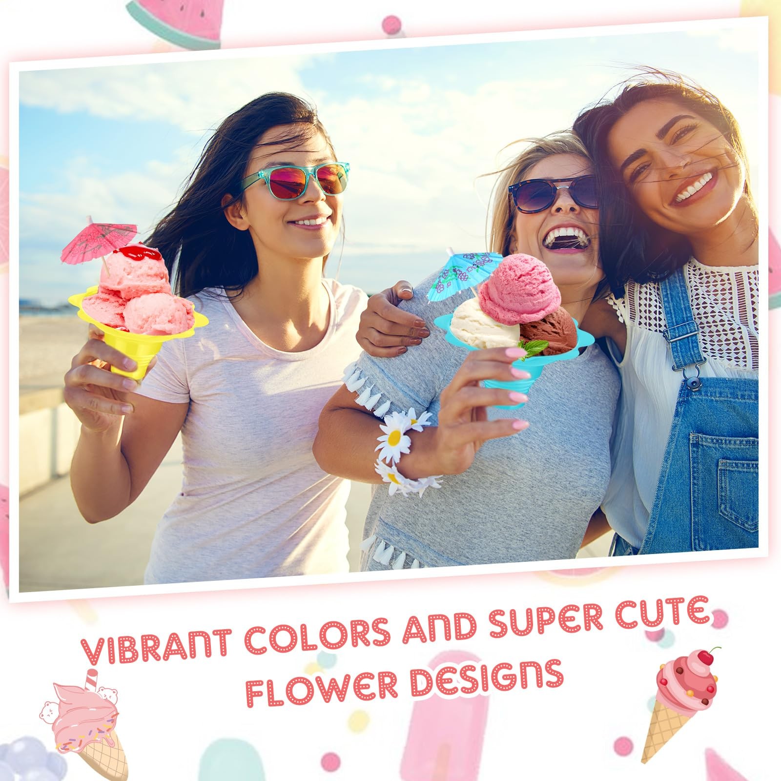 150 Sets Summer Snow Cone Cups and Spoon Straws with Paper Umbrellas Kit, Sma...