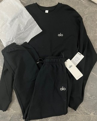 Alo Yoga | black Crew Neck ACCOLADE Pullover Jumper  & sweatpants joggers set XS