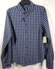 George Men's Small Button Up Shirt Long Sleeve Poplin Blue Plaid NEW