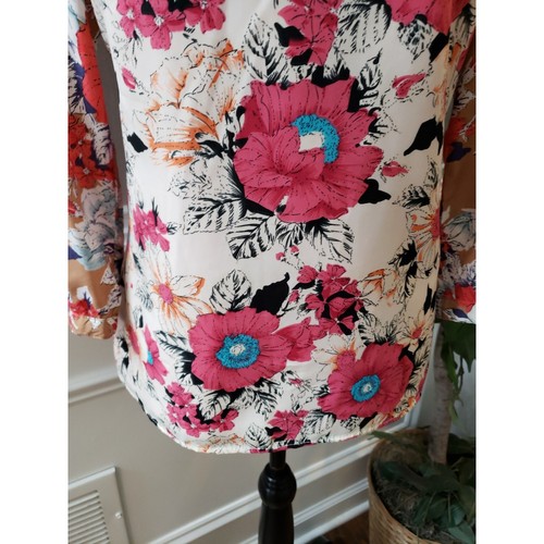 Tinley Road Blouse Women S Multicolor Floral Long Sleeve Lined Dressy Top - Picture 4 of 12