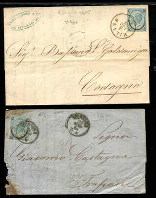 (B3241) two letters from MILAN of 1865 aff.te c. 20 - horseshoe