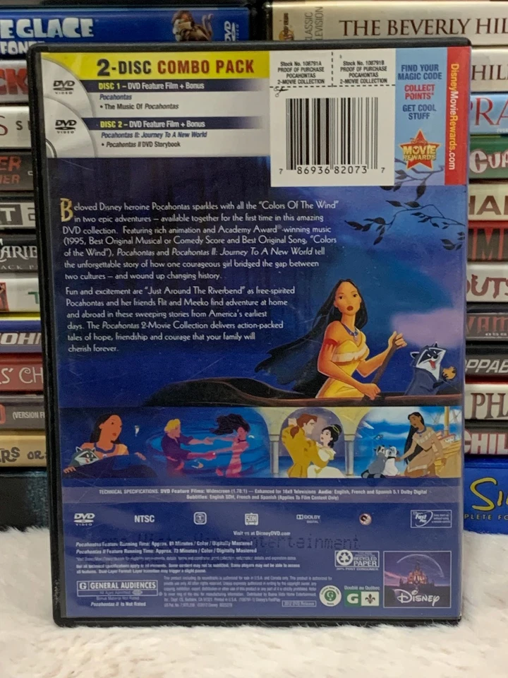Disney Pocahontas 2-Movie Collection DVD 2-Disc Combo Family Classic Animated - Image 2 of 2