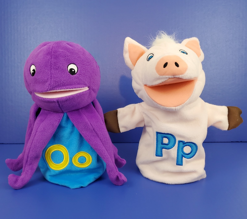 Lot of 2 Lakeshore Alphabet Hand Puppet O o Octopus  and P p Pig  12" - Picture 1 of 18