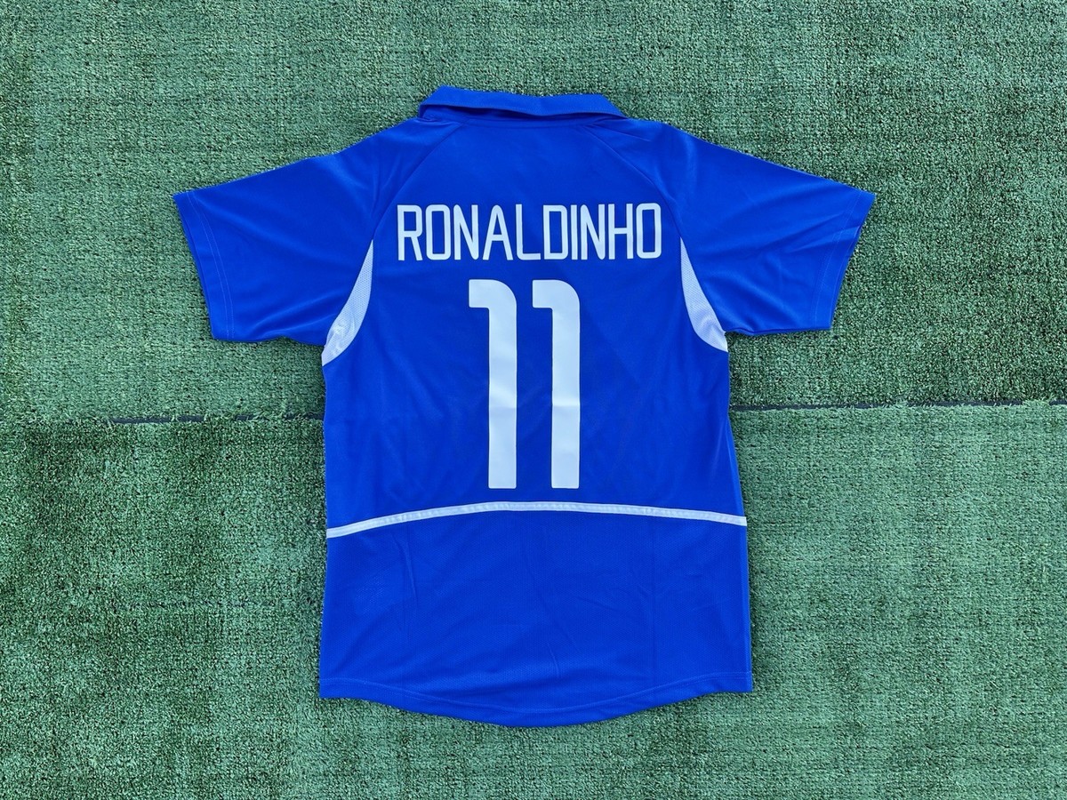 Ronaldinho #11 Brazil 2002-04 WC Away Retro Soccer Jersey Football