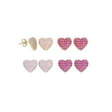 Pink Fuchsia CZ Heart Stud Earrings, Sku A334