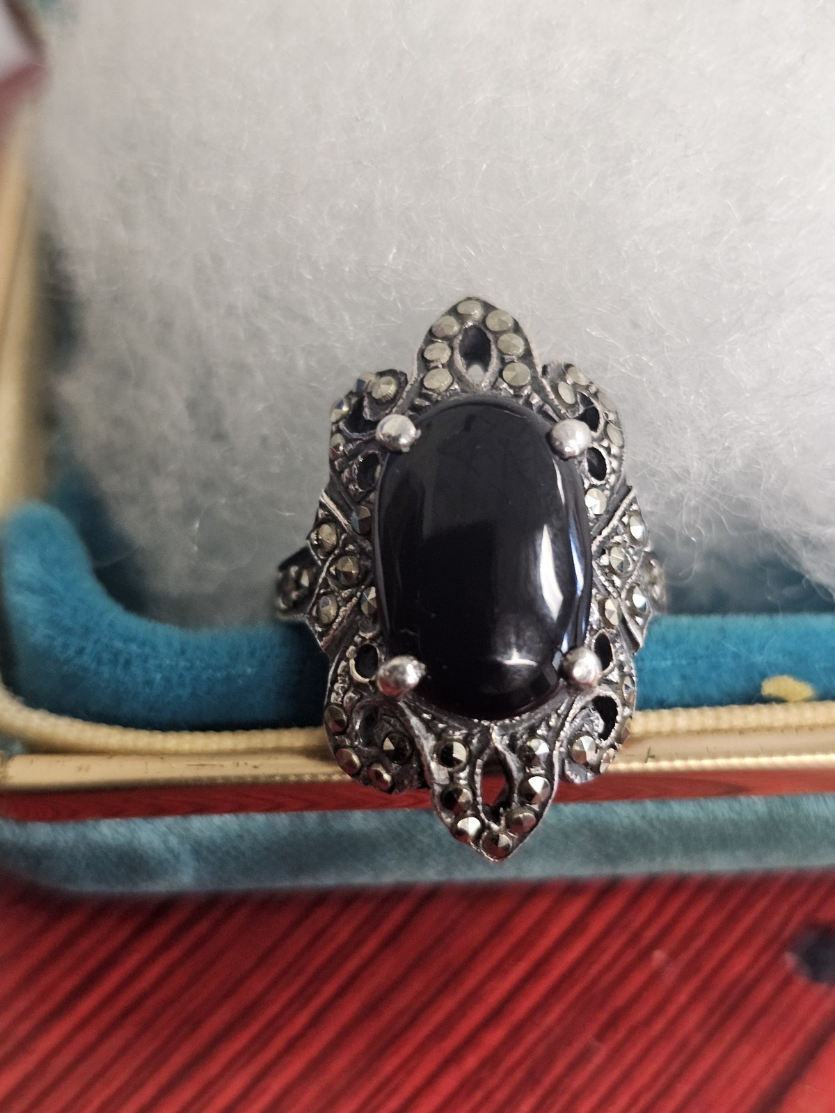 solid sterling silver 925 ring with marcasite Ony… - image 7