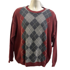 Vintage Liberty Sweater Mens Large Red Argyle Diamond Classic USA MADE