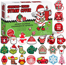 2025 Advent Calendar 24 Day Xmas Straw Toppers Gifts for Kids Teens Adults