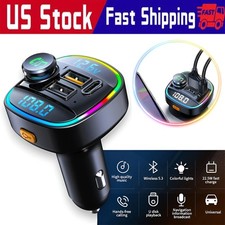 Bluetooth 5.0 Car FM Transmitter Adapter, Hands-Free, USB Charger, AUX Audio