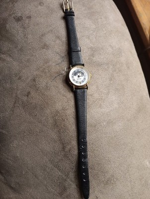 Gitano Vintage Moon Phase Watch Quartz Movement, Black Leather Band New Battery