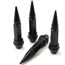 4 Black Aluminum Metal Long Spike Wheel/Tire Valve Stem Car-Truck Air Caps