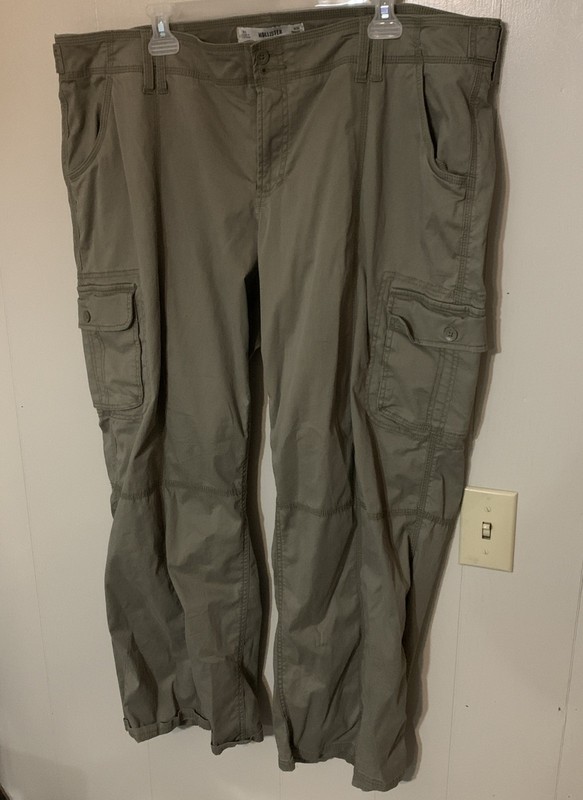 Hollister Womens Olive Green Low-Rise Baggy Pants Adjustable Waist Size 18R W34