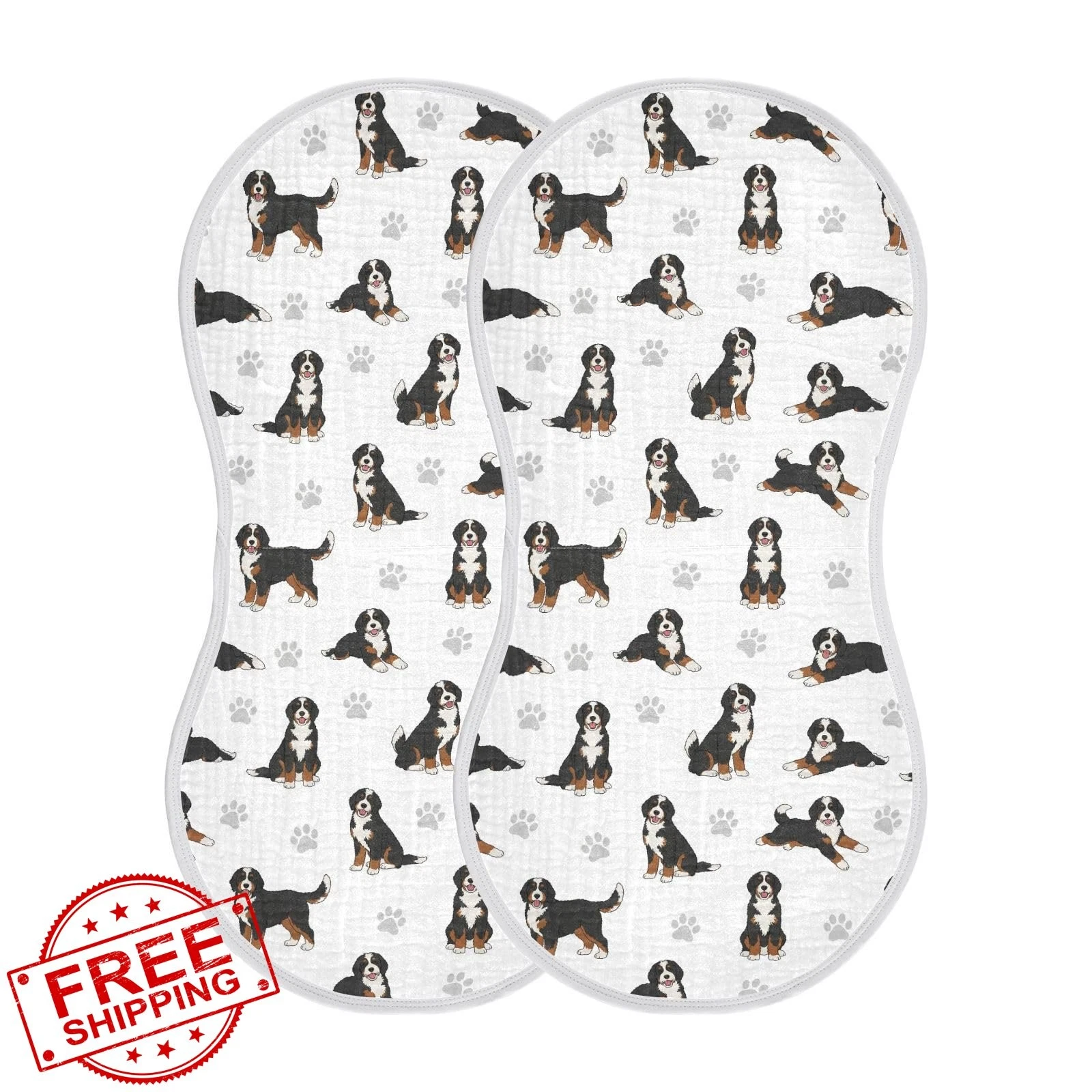 Qinllo 2pk Muslin Burp Cloths Bernedoodle Dogs White Cotton