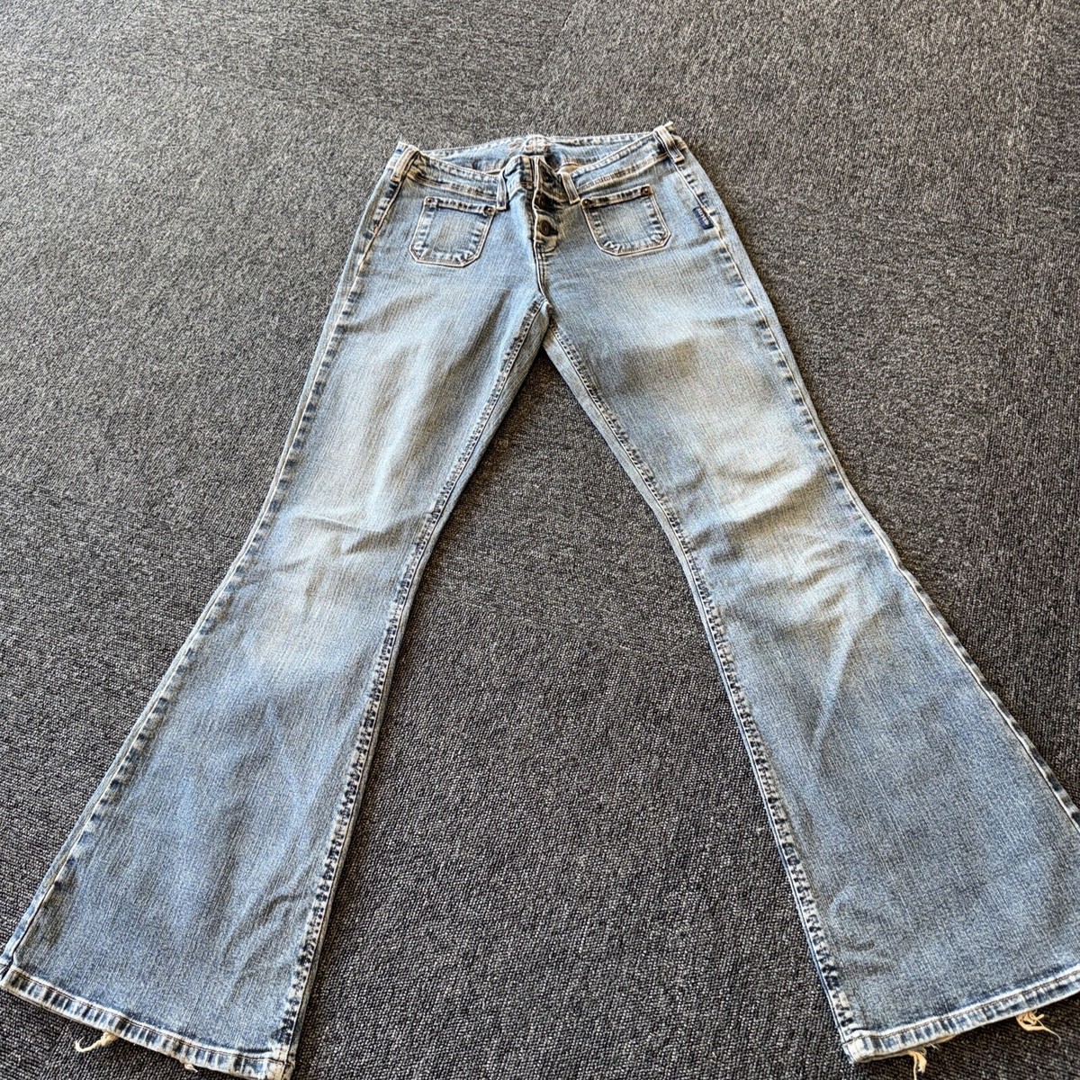 パンツ switch blade silver coating flare denim Silver Jeans button fly FLARE LOW 2 front patch pockets jeans Sz