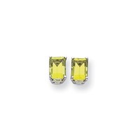 14k White Gold 7x5mm Emerald Cut Peridot Earrings. Gem Wt- 2ct on sale 14k White Gold 7x5mm Emerald Cut Peridot Earrings. Gem Wt- 2ct on sale