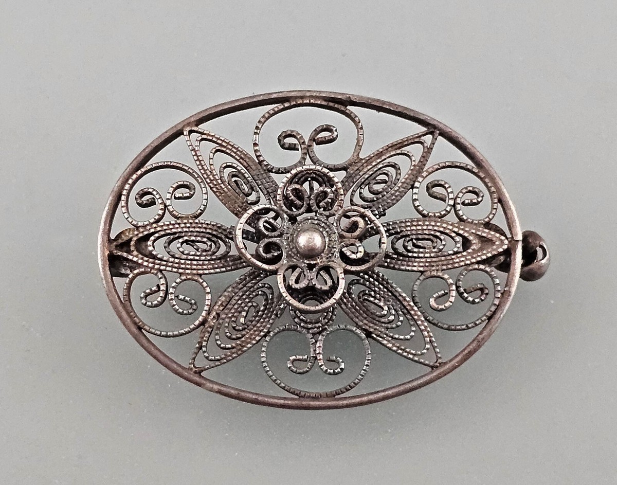 Vintage silver broach ブローチ ネックレス 9325166-d Vintage Silber-Filigran-Brosche 800er Silver 1x1 3/8in