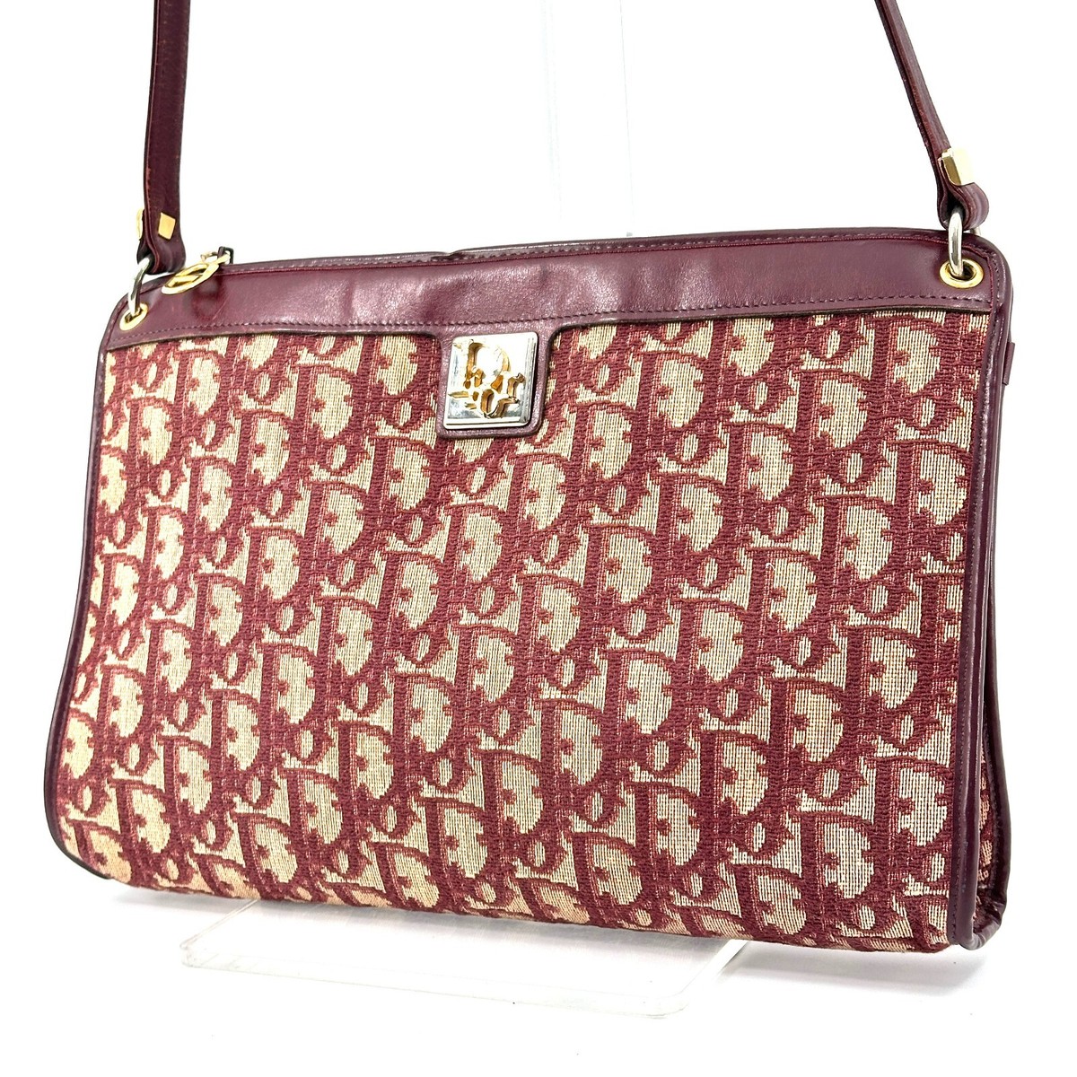 Christian Dior Trotter Canvas Shoulder Bag Red Vintage Logo