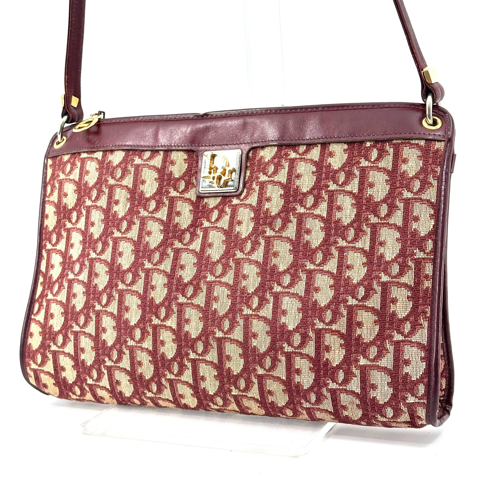 Sac à main bandoulière toile Dior Trotter rouge motif logo vintage   Authentique