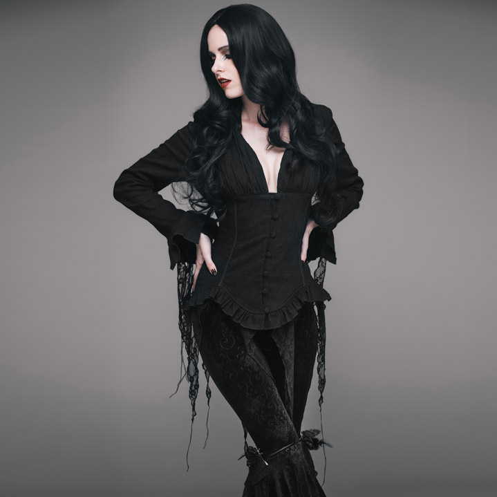Eva Lady Women Blouse Gothic Black retro victorian lady shirt long