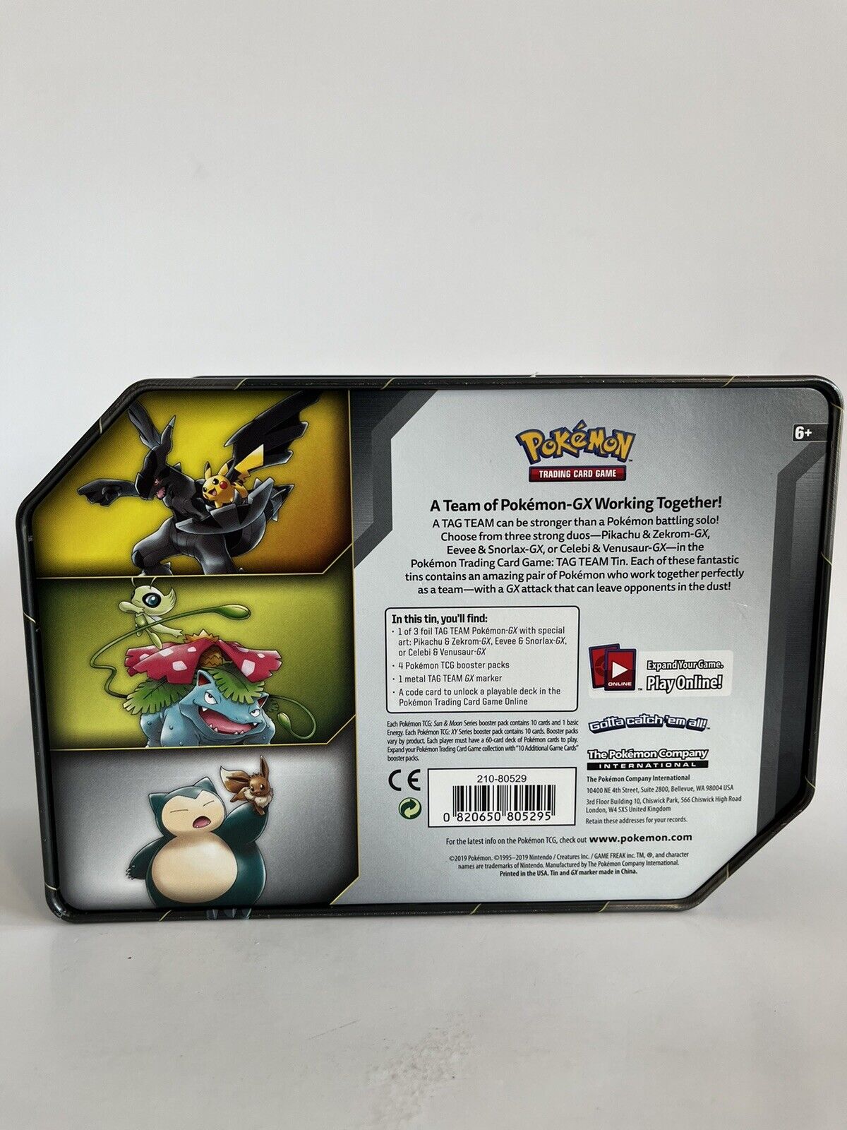 2019 Pokemon TCG TAG TEAM Tins Pikachu & Zekrom GX/Eevee & Snorlax  GX/Celebi & Venusaur GX Lot - US