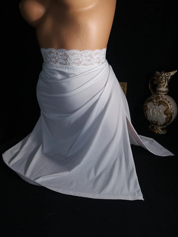 Antigo Chinelo de Casamento de Seda Meio Deslizamento de Renda Pin Up Fenda Chantilly Renda Cintura Deslizamento - Imagem 4 de 4