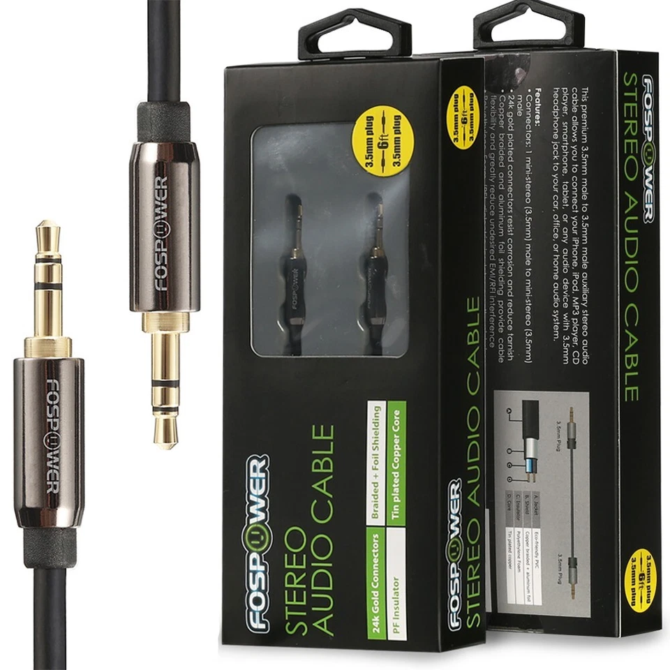 AUX Auriculares 3.5mm Cable Macho a Macho Coche Estéreo Audio Cable iPhone Samsung Lote Foto 2 de 4