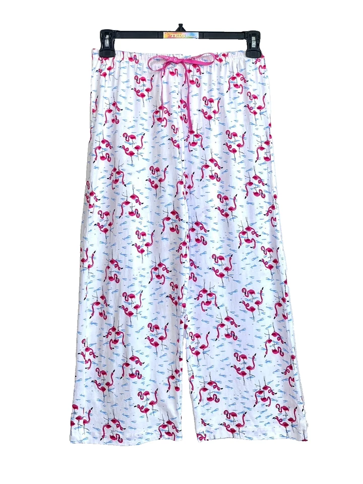 Pantalones de pijama de punto capri estampados flamencos talla S para mujer PJ202125 blancos nuevos con etiquetas Foto 2 de 4
